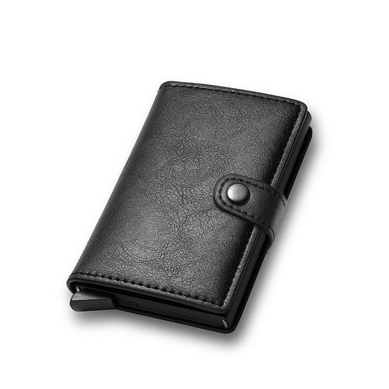 RFID Brush Metal PU Leather Card Holder