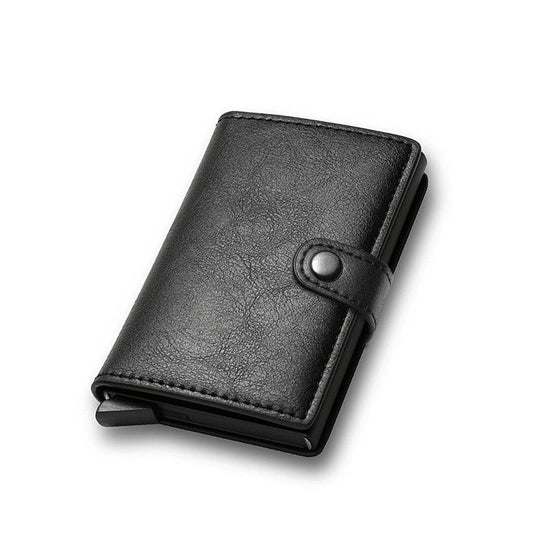 RFID Brush Metal PU Leather Card Holder