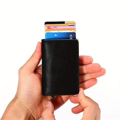 RFID PU Leather Card Holder Aluminum Case Pop Up Coin Purse