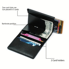 RFID PU Leather Card Holder Aluminum Case Pop Up Coin Purse