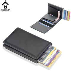 RFID PU Leather Card Holder Aluminum Case Pop Up Coin Purse