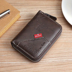 Men's Vintage PU Leather Short Wallet Letter Print Zipper Card Holder