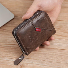 Men's Vintage PU Leather Short Wallet Letter Print Zipper Card Holder