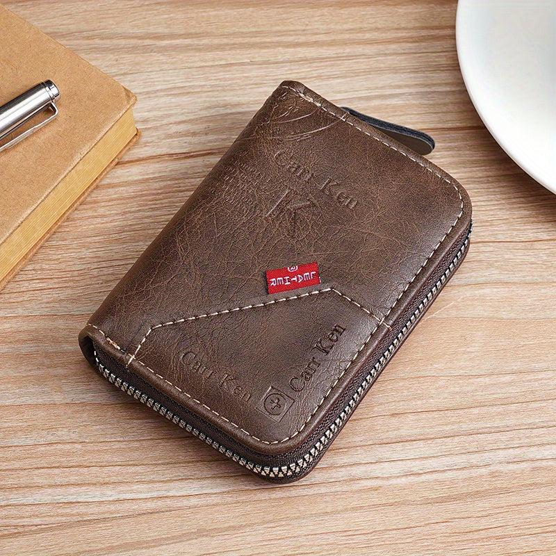 Men's Vintage PU Leather Short Wallet Letter Print Zipper Card Holder