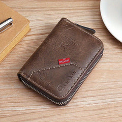Men's Vintage PU Leather Short Wallet Letter Print Zipper Card Holder