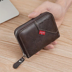 Men's Vintage PU Leather Short Wallet Letter Print Zipper Card Holder