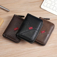 Men's Vintage PU Leather Short Wallet Letter Print Zipper Card Holder