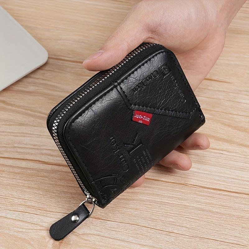 Men's Vintage PU Leather Short Wallet Letter Print Zipper Card Holder