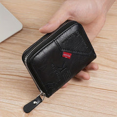 Men's Vintage PU Leather Short Wallet Letter Print Zipper Card Holder
