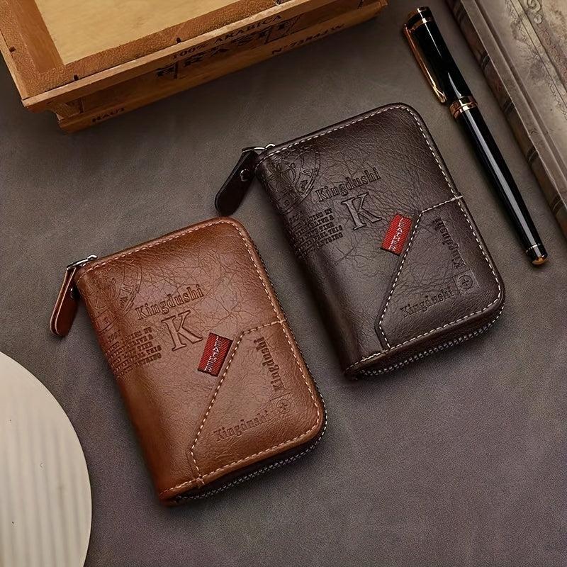 Men's Zipper Card Holder Wallet Large Capacity Vintage Coin Purse