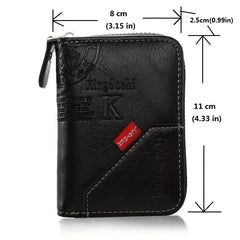 Men's Zipper Card Holder Wallet Large Capacity Vintage Coin Purse