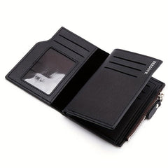 Men's Short Business Bifold Wallet PU Leather Small Zipper Coin Pocket