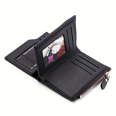 Men's Short Business Bifold Wallet PU Leather Small Zipper Coin Pocket