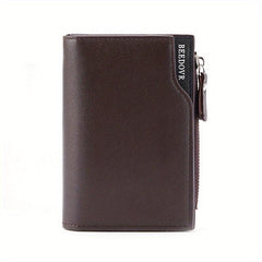 Men's Short Business Bifold Wallet PU Leather Small Zipper Coin Pocket