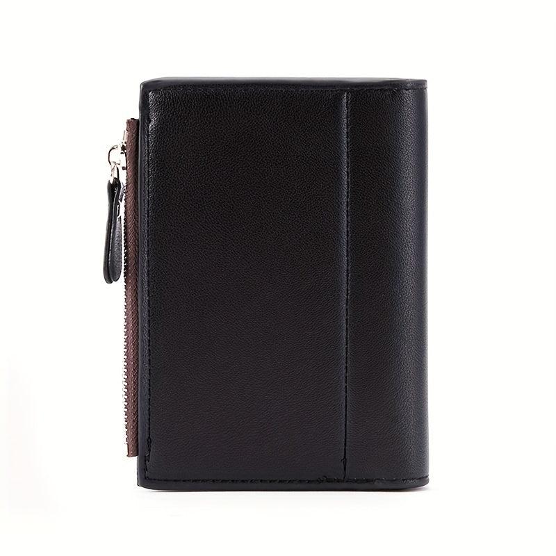 Men's Short Business Bifold Wallet PU Leather Small Zipper Coin Pocket