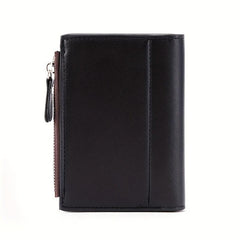 Men's Short Business Bifold Wallet PU Leather Small Zipper Coin Pocket