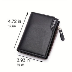 Men's Short Business Bifold Wallet PU Leather Small Zipper Coin Pocket