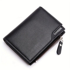 Men's Short Business Bifold Wallet PU Leather Small Zipper Coin Pocket