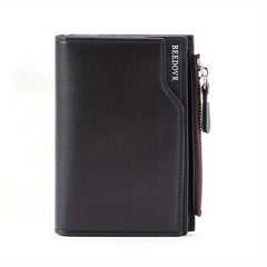Men's Short Business Bifold Wallet PU Leather Small Zipper Coin Pocket
