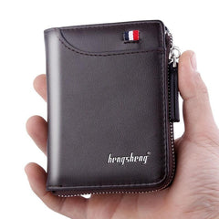 Men's Leather Credit Card Holder Zipper Business Wallet