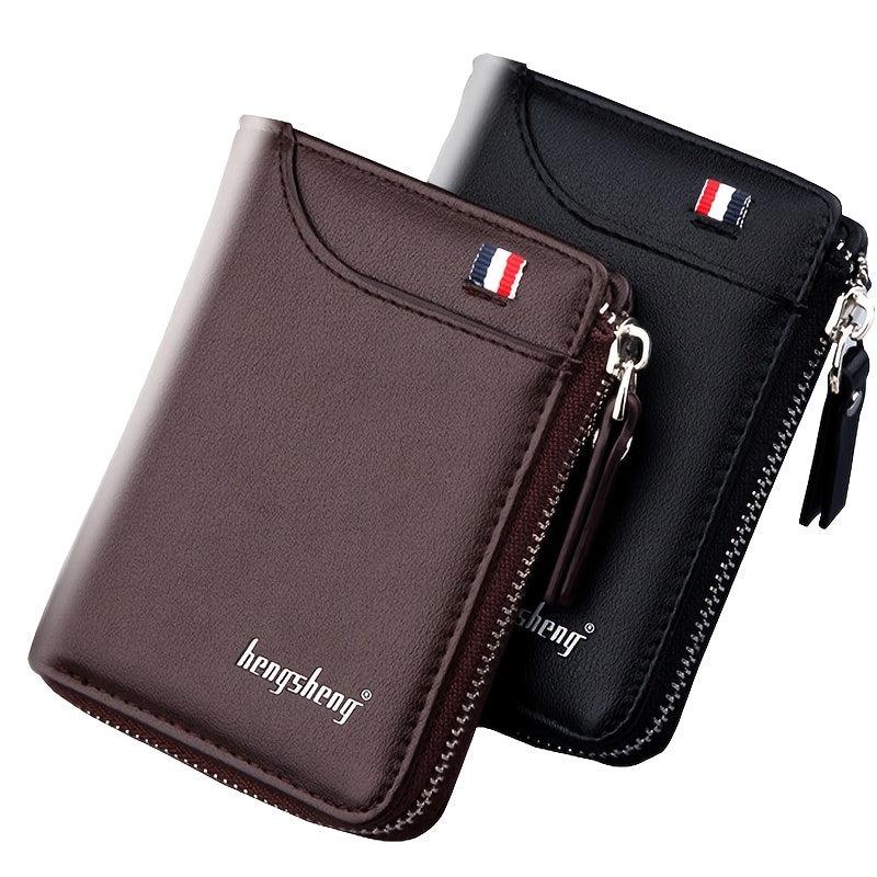 Men's Leather Credit Card Holder Zipper Business Wallet