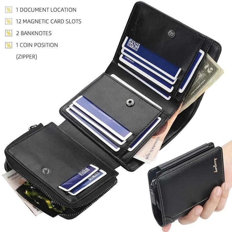 Men's 3-Fold Wallet with Card Slots & Zipper Coin Pocket