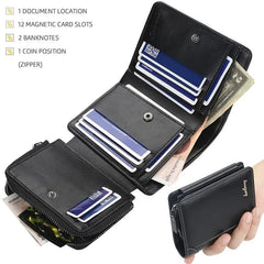 Men's 3-Fold Wallet with Card Slots & Zipper Coin Pocket