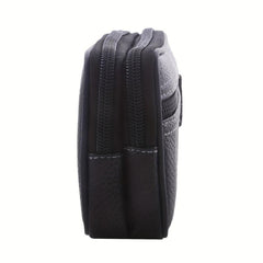 Men's Zipper Leather Waist Bag Mobile Phone Bag Double Layer Soft Leather