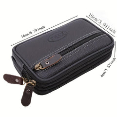 Men's Zipper Leather Waist Bag Mobile Phone Bag Double Layer Soft Leather