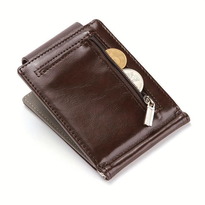 Men's Slim Leather Wallet with Zipper Coin Purse