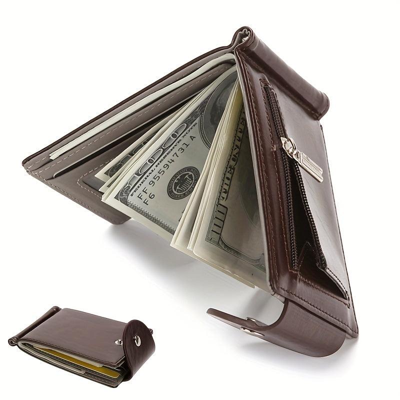 Men's Slim Leather Wallet with Zipper Coin Purse