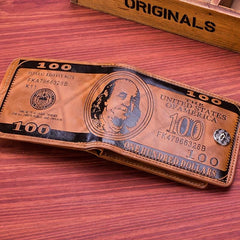 Men's US Dollar Pattern Wallet Leather Photo Card Holder