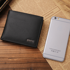 Men's Casual Leather Litchi Embossed Short Wallet Coin Purse