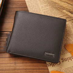 Men's Casual Leather Litchi Embossed Short Wallet Coin Purse