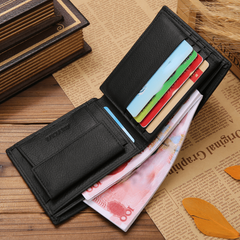Men's Casual Leather Litchi Embossed Short Wallet Coin Purse