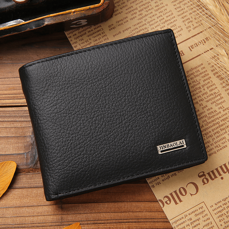 Men's Casual Leather Litchi Embossed Short Wallet Coin Purse