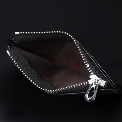 Men's Leather Card Holder First Layer Cowhide Ultra thin with Zipper Coin Purse