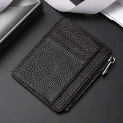 Men's Leather Card Holder First Layer Cowhide Ultra thin with Zipper Coin Purse