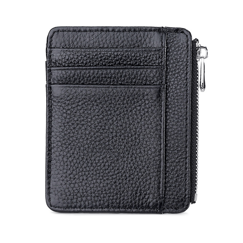 Men's Leather Card Holder First Layer Cowhide Ultra thin with Zipper Coin Purse