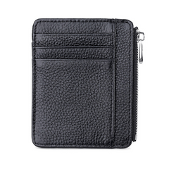 Men's Leather Card Holder First Layer Cowhide Ultra thin with Zipper Coin Purse