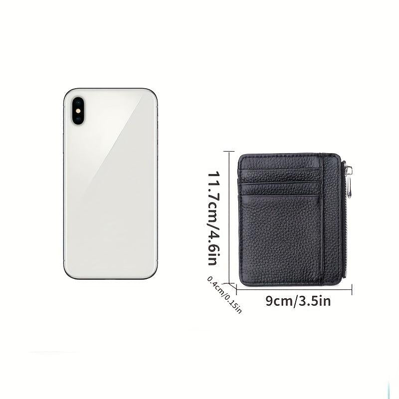 Men's Leather Card Holder First Layer Cowhide Ultra thin with Zipper Coin Purse