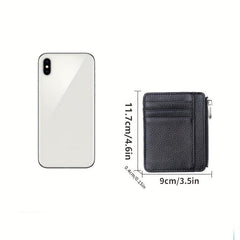 Men's Leather Card Holder First Layer Cowhide Ultra thin with Zipper Coin Purse