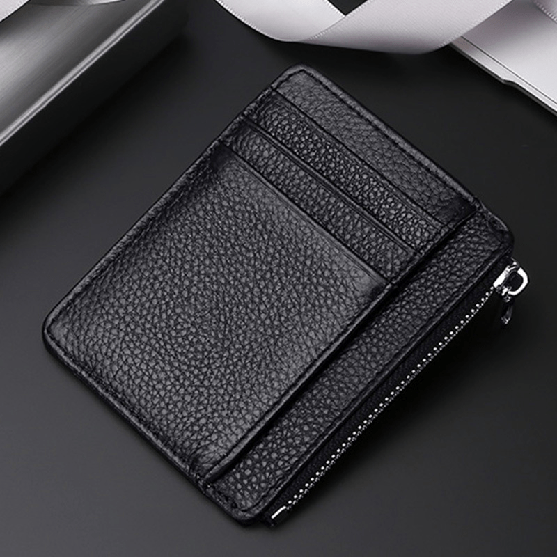 Men's Leather Card Holder First Layer Cowhide Ultra thin with Zipper Coin Purse