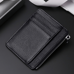 Men's Leather Card Holder First Layer Cowhide Ultra thin with Zipper Coin Purse