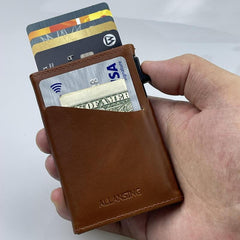 ALLANSING Slim Leather Wallet RFID Blocking Pop Up Card Holder