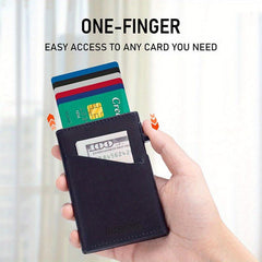 ALLANSING Slim Leather Wallet RFID Blocking Pop Up Card Holder