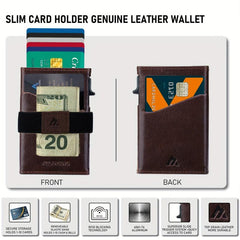 ALLANSING Slim Leather Wallet RFID Blocking Pop Up Card Holder