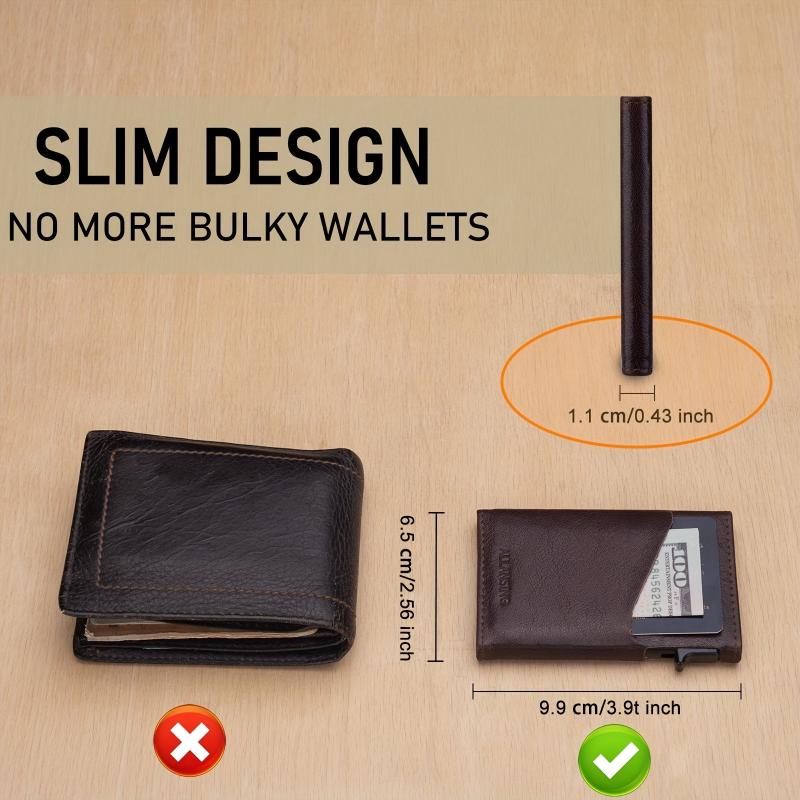 ALLANSING Slim Leather Wallet RFID Blocking Pop Up Card Holder