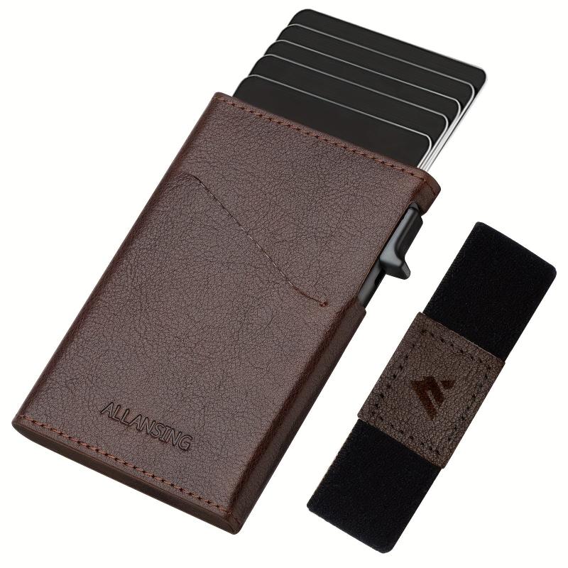 ALLANSING Slim Leather Wallet RFID Blocking Pop Up Card Holder