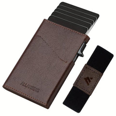 ALLANSING Slim Leather Wallet RFID Blocking Pop Up Card Holder